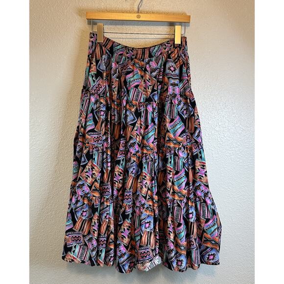 VTG Malco Modes Skirt Aztec Full Circle Square Dance Medium Retro 80 Festival - Picture 1 of 9
